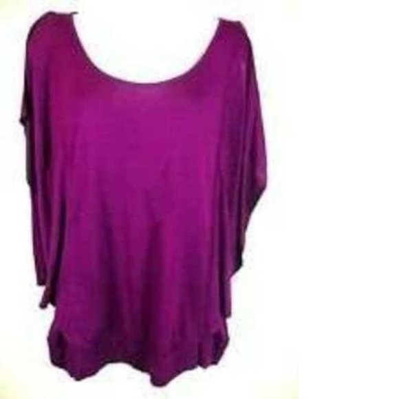 Womens Winged Sleeve Top Jennifer Lopez XS Purple Keyhole Neck Jersey Stretch - Picture 1 of 6